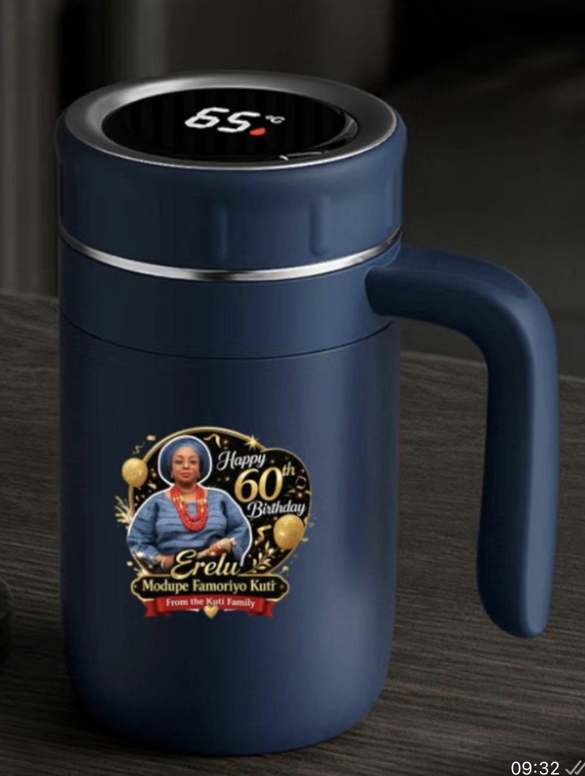 Smart mug printed with a 60th birthday design