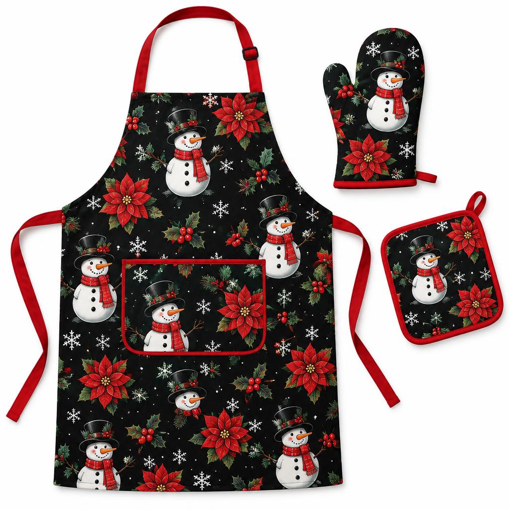 Christmas Apron, Mitt & Pot Holder Set